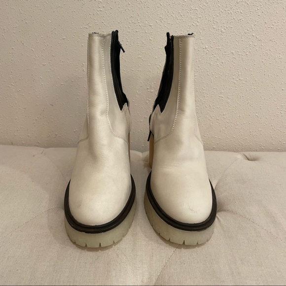 Free People James Leather Block Heel Chunky Lug Sole Chelsea Booties - Picture 4 of 8